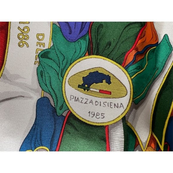 GUCCI " concorso ippico": Multicolor Silk, Logo Scarf #L028 - Picture 8 of 12